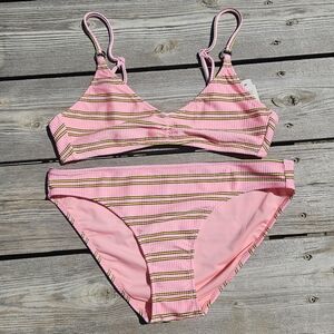 Aerie NWT Beach Babe Shine Rib Voop Bikini Top & Bikini Bottoms Size M